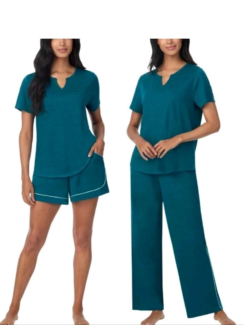 Teal Short Sleeve Notch-Neck Pajama 3 Pc Set Midnight Women Carole Hochman XXL
